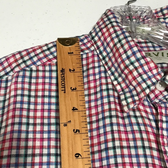 Orvis Shirt 100% Linen Mens Medium Short Sleeve Plaid Check - Picture 7 of 11